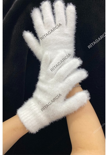 Peluş Uzun Eldiven Beyaz