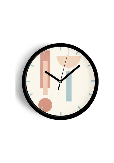 Soyut - Bohem - Geometrik Temalı Modern Duvar Saati - 25cm - Önü Camlı Siyah Kasa - Sessiz Mekanizma-jh0310 Siyah