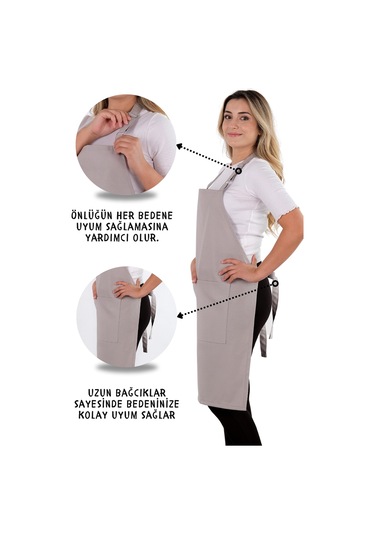 4 Adet Simple Ayarlanabilir Askılı Mutfak Önlüğü Açık Gri