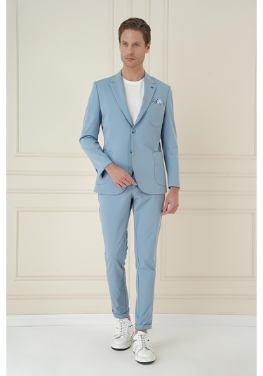 Slim Fit Mono Yaka Çift Yırtmaç Torba Cep Casual Havacı Mavi Ceket C 697 Mavi