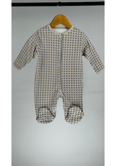 Kareli %100 Pamuklu Patikli Bebek Tulum Bipamuk 001