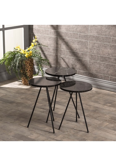 Zigon Sehpa 3'Lü Siyah Metal Ayak 5 Renk Seçeneği