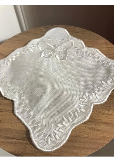 Nivemeshome Kelebek Beyaz Kare 6 Adet Keten Kokteyl Peçetesi Kahve Yanı Sunumluk Beyaz