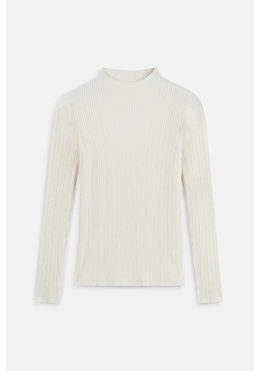 Yüksek Yaka Triko Bluz Ekru Ekru