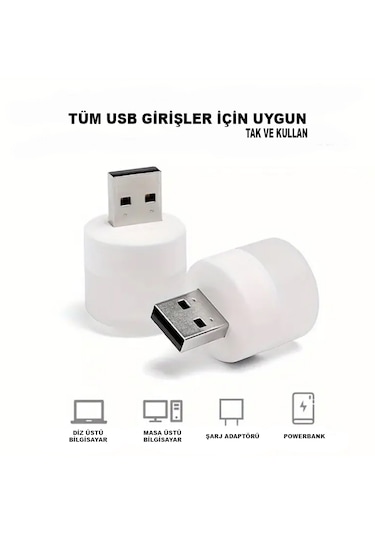 2 Adet Mini Usb Gece Lambası Beyaz