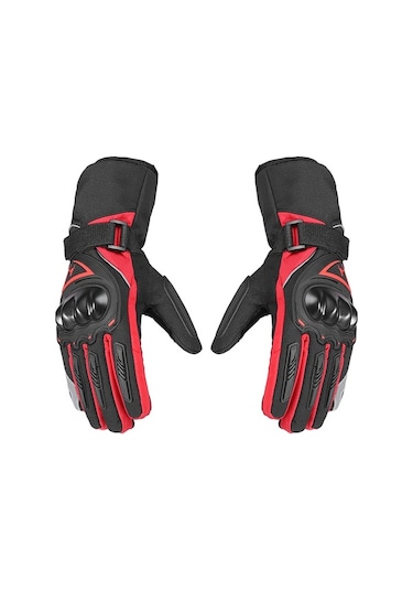 Rogfer Kış Motosiklet Eldiveni - Gece Yansıtıcı, Dokunmatik Ekranlı, Su Geçirmez Soğuk Hava Eldiveni Kırmızı-l