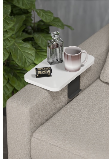 İkili Yan Sehpa Ayarlanabilir Tepsi Dikdörtgen Beyaz