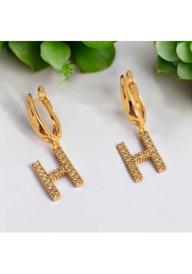 Kadın Zirkon Taşlı Rodyum Kaplama H Harf Küpe 888013