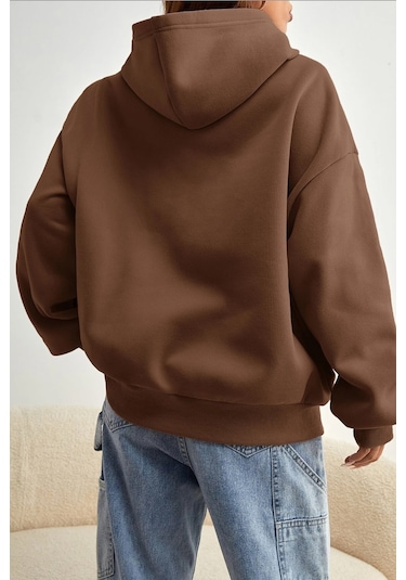 Malıbu Baskılı Oversize Sweatshirt Kahverengi