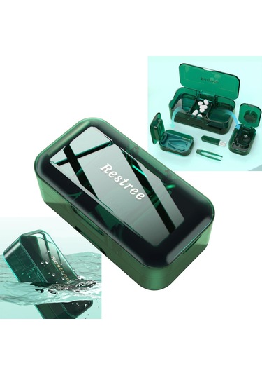 Homyl Taşınabilir Hap Saklama Kutusu 3'ü 1 Arada Yeşil Yeşil