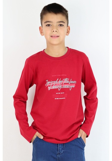 Breeze Erkek Çocuk Uzun Kollu Tişört Yazı Baskılı 8-14 Yaş, Bordo Bordo