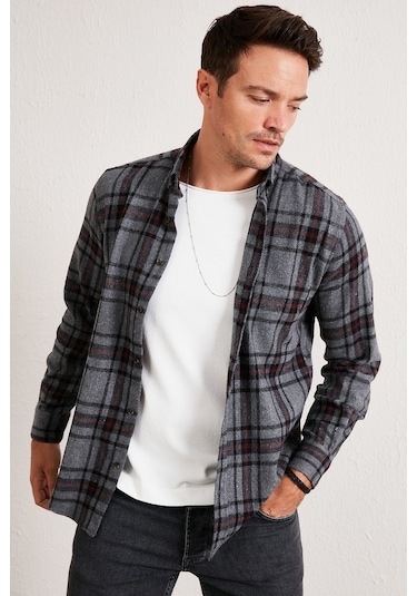 Buratti Ekoseli Uzun Kollu Slim Fit Kışlık Erkek Gömlek Cf21W112844 Antrasit