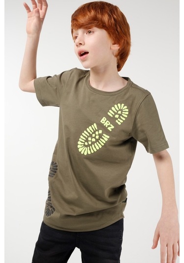 Brz Kids Baskılı Erkek Çocuk Kısa Kollu T-Shirt Haki