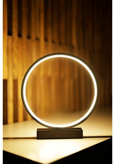 Nish Tasarım Kablolu Metal Led Masa Lambası Dairesel Tasarım Gece Lambası Siyahdaire