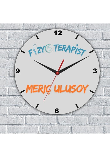 Fizyoterapistlere Özel İsim Yazılı Cam Duvar Saati Beyaz