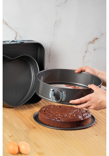 Porsima 911 3lü Yanmaz Yapışmaz Metal Kilitli Kelepçeli Kek Kalıbı Seti Çok Renkli