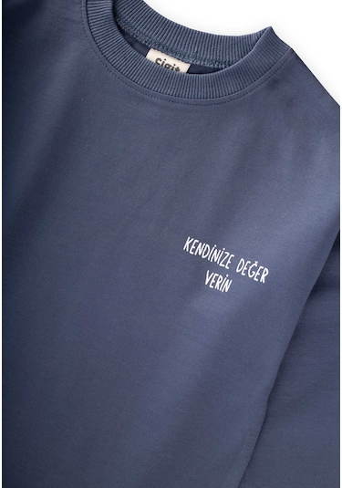 Cigit Sloganlı Uzun Kollu T-shirt 2-10 Yaş İndigo Mavi