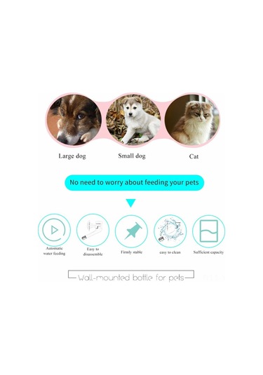 Geekyou Kedi Köpek Kafes Su Fıçısi - Damlacık Yok, Yükseklik Ayarlanabilir, Mavi 500ml