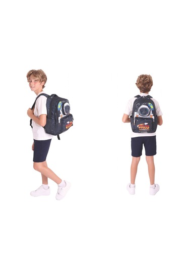 Kaukko Erkek Çocuk 3d Astronot Şekilli Siyah Okul Sırt Çantası Ve Isı Yalıtımlı Beslenme Çantası Seti Siyah