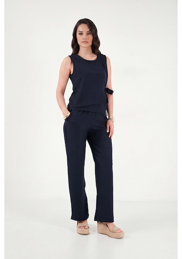 Lela Regular Fit Bağlama Detaylı Bisiklet Yaka Takım Bayan Takım 5866466 Lacivert