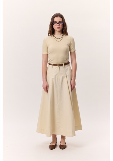 Cep Detaylı Geniş Etek Tereyağı Tereyağı Krem
