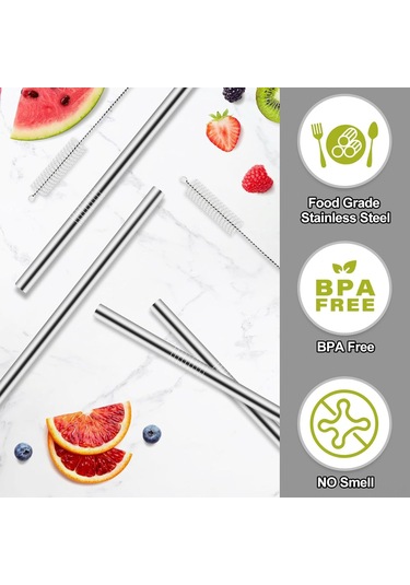 Fosenze 24-32 Oz Su Bardakları İçin Paslanmaz Çelik Yeniden Kullanılabilir Metal Pipetler 2 Adet Temizleme Fırçası İçerir