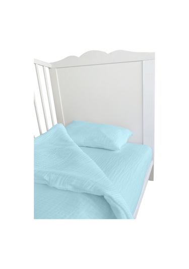 4 Katlı Müslin Bebek Nevresim Takımı Uyku Seti %100pamuk Mavi