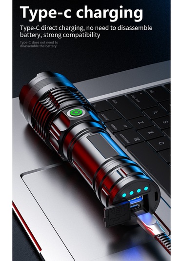 Wezone A55 Beyaz Lazer El Feneri, 1200 Lumen, Usb Hızlı Şarj, 3280ft Uzak Menzil, Su Geçirmez, Fokus Ayarlanabilir, Kamp/hiking/acil Durumlar İçin Led El Feneri Siyah