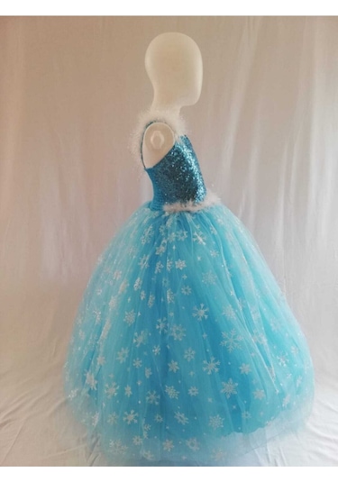 Kız Çocuk Mavi Frozen Elsa Kostüm Elbise Mavi