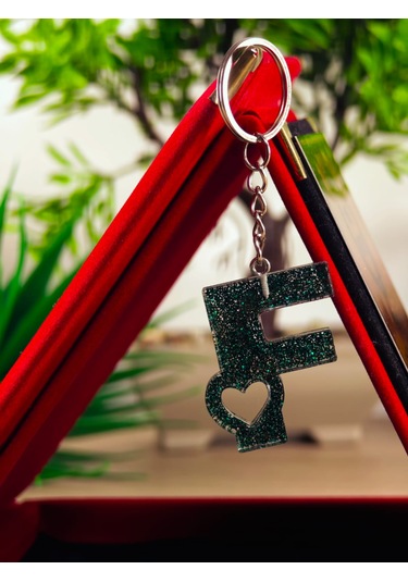 Harfli Anahtarlık Epoksi Kişiye Özel Yapım El Yapımı Harf Anahtarlık Kalp Model Özel Tasarım Hediyelik Ürün Kalp Desenli Simli Anahtarlık Altın - Kahverengi