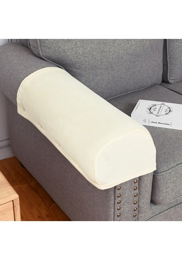 Gajeena Ev Kullanıma İçin Yıkanabilir, Kaymaz, Dört Mevsim Uygun, Esnek Polyester Koltuk Kol Koruması 1 Çift + 10 Adet Çivi, Bej Rengi Bej