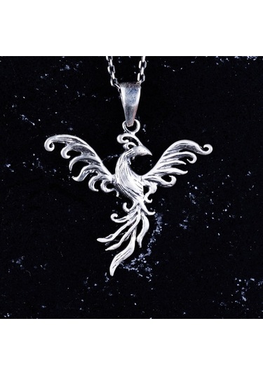925 Ayar Gümüş Anka Kuşu Kolye Ucu - El Yapımı Yeniden Doğuş Ve Dönüşüm Sembolü Gümüş
