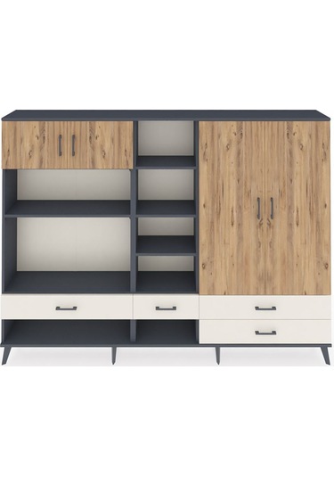 Arges Dolap 12 Raflı 4 Çekmeceli 4 Kapaklı 220x30x163 Antrasit-ça Antrasit-çam/aytaşı