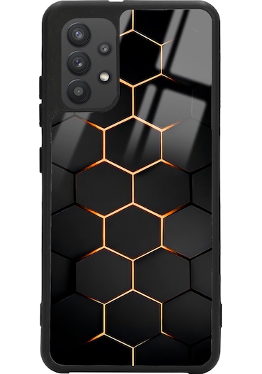 Samsung Uyumlu A32 Yellow Carbon Tasarımlı Glossy Telefon Kılıfı Siyah