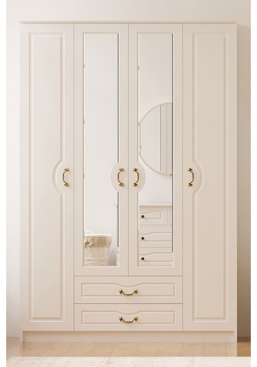 Rabi Mobilya Yağmur Country 4 Kapaklı 2 Çekmeceli Mega Gardırop