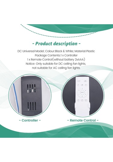Teltree Dc Evrensel Tip Tavan Fanı Işık Kumandası Seti - 6 Vana Hız & Zamanlama, 30w Geniş Voltajlı Pil Dahil Değil