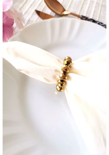 6 Adet Gold Kristal Top Boncuklu Peçete Yüzüğü
