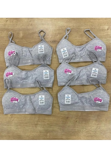 6'lı Paket Askılı Pedli Düz Büstiyer Karışık Renk Gri