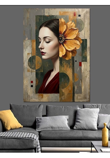 Çiçekli Yüz Maskeli Modern Kadın Dekoratif Kanvas - Mdf Ahşap Tablo