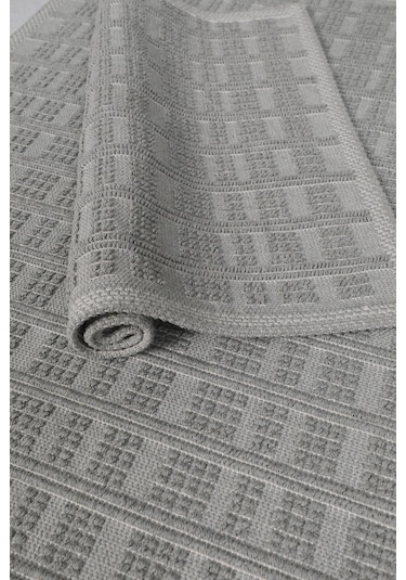 Naturel Pamuklu Kilim Yıkanabilir Banyo Paspası Halısı 2'li Klozet Takımı 60x100-50x60cm Gri