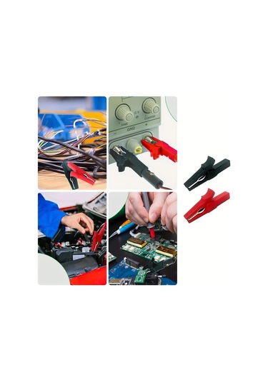 Dashanshop 2 Adet 30a Tam Yalıtımlı Güvenlikli Timsah Başlıklı Test Krokodili Ve 4mm Muz Pulu Seti Kırmızı Siyah