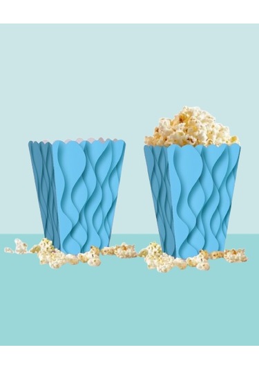 Mısır Kutusu Pop Corn Kutusu Dalgalı Mavi Desenli / 8 Parça