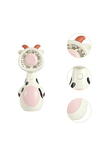 Mini El Fanı Şarjlı Telefon Tutuculu İnek Figürlü 3 Kademeli Taşınabilir Vantilatör Masa El Tipi Serinletici Soğutucu