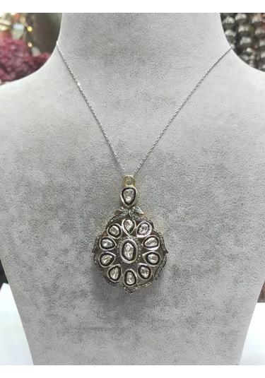 925 Gümüş Ve Polki Elmas Tasarım Kolye 302