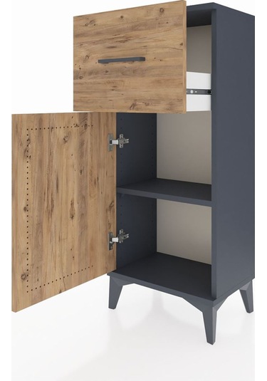 Arges Komodin Tek Raflı Tek Çekmeceli Tek Kapaklı 44x30x106 Antrasit-çam Antrasit