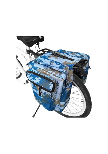 Padalink Bisiklet Arka Çantalı Geniş Çift Bölmeli Dağ Bisikleti Çantası - Mavi Kamuflaj Mavi