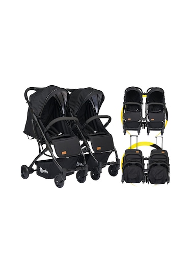 4 Baby Black İkiz Bebek Arabası Drone Sky Kabin Sistem