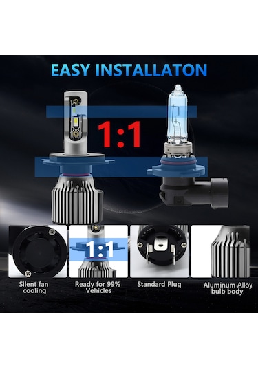 Xindoker Led Far Ampulü A6 H4/9003 120w 6500k 12000lm Ip68 Su Geçirmez 10-32v Uçak Alüminyum Çift Paket