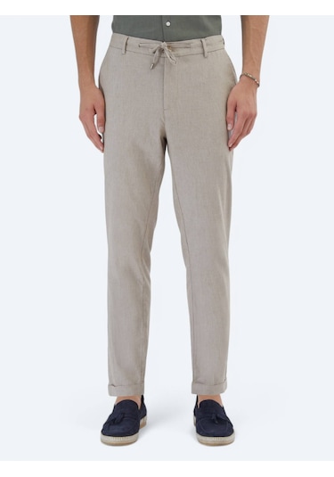 Haki Düz Dokuma Jogging Fit Casual Pamuk Karışımlı Pantolon Haki