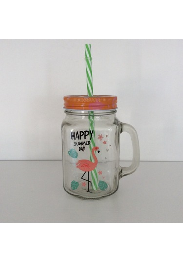 Flamingo Figürlü Limonata Kavanozu Çok Renkli